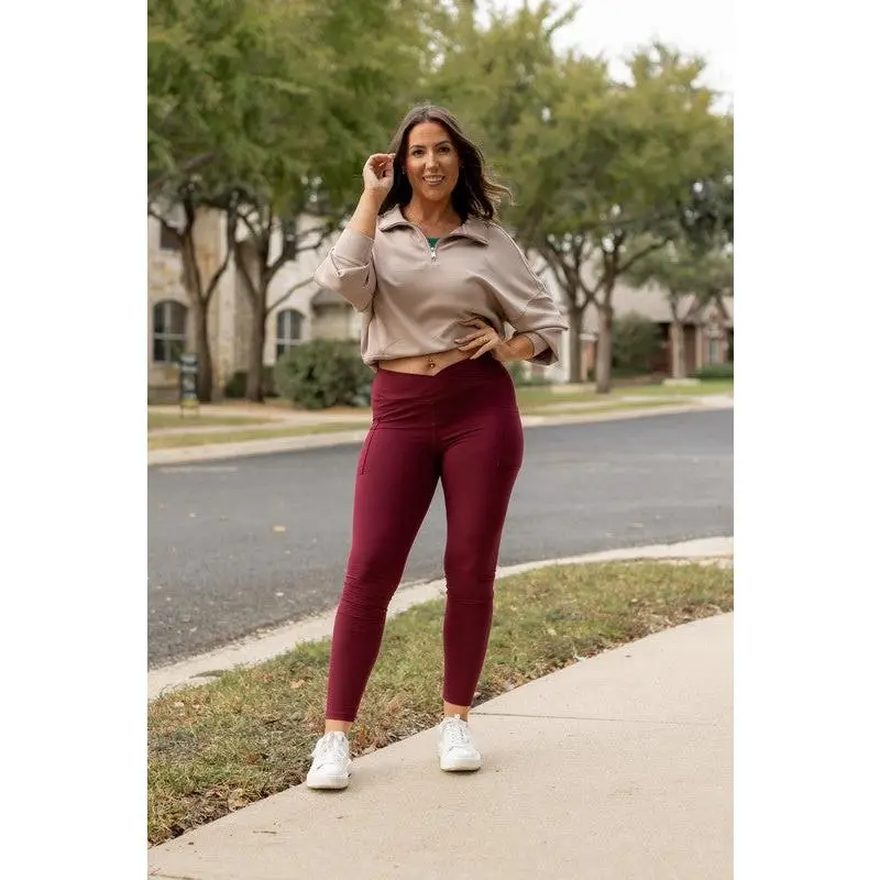 The Molly Maroon Crossover Full Length Leggings Comfort Womenswear