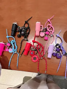 INS-Style Trendy Fitness Element Design, Mini Water Cup Shape Paired With Dumbbell/Kettlebell Charms, Colorful Woven Adjustable Lanyard, Can Be Hung On Phone, Bag, Or Keys, Suitable For Daily Commuting And Gym Check-Ins, Keychain For Bags