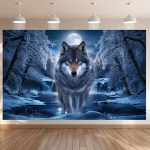 Tapestry Wolf Backdrop Forest Animal Theme Wall Hanging Photography Background for Living Room Bedroom Home Decor Indoor Outdoor Aesthetic Wall Decoration Polyester