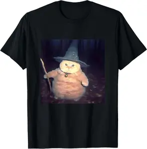 Cotton Gift Tee Wizard Cat Weird Funny Halloween Cat Meme T-Shirt casual cotton streetwear Fabric Menswear for all
