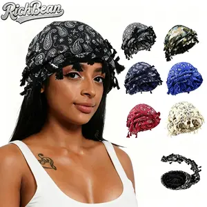 SummerVibes Viral Satin Lined Durag Turban, Silky Twist Strap Head Wraps for Hair Protection, Paisley Leopard Print Breathable Hair Bonnet, Adjustable Long Tail Head Scarf for Sleeping Daily Wear, Trendy Hip Hop Hair Accessory