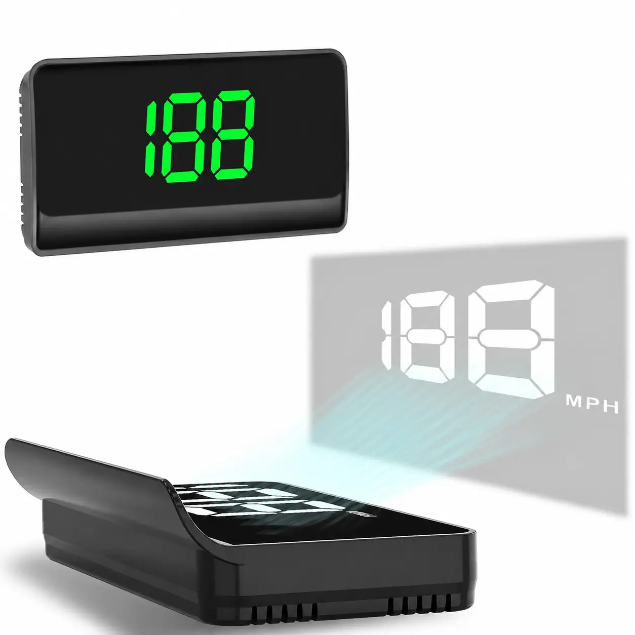 K1 Car HUD Head-Up Display, Universal Fit for All Models, Smart Display with Digital MPH Speedometer, LED Ambient Lighting, Speed Alert, ABS+PC Material, Cars Accessories, Auto Accessories t, Car Lighting Accessory