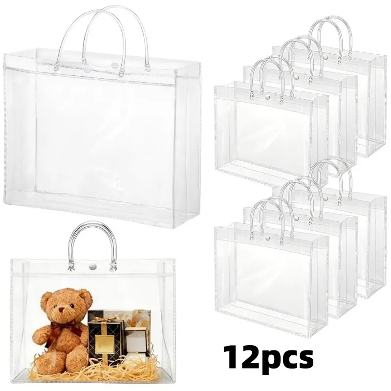 12pcs 16 x 4 x 12 inchs Clear Pvc Gift Bags With Handles, Shopping Bag for Small Business, Gifts, Party Favors, Wedding Birthday Party Favors