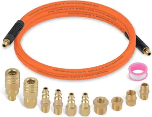 12 count Air Compressor Accessories Kit with 3/8 Inch x 6 FT Hybrid Hose,1/4" NPT Air Hose Fitting Quick Connect Fittings,Air Coupler and Plug Kit