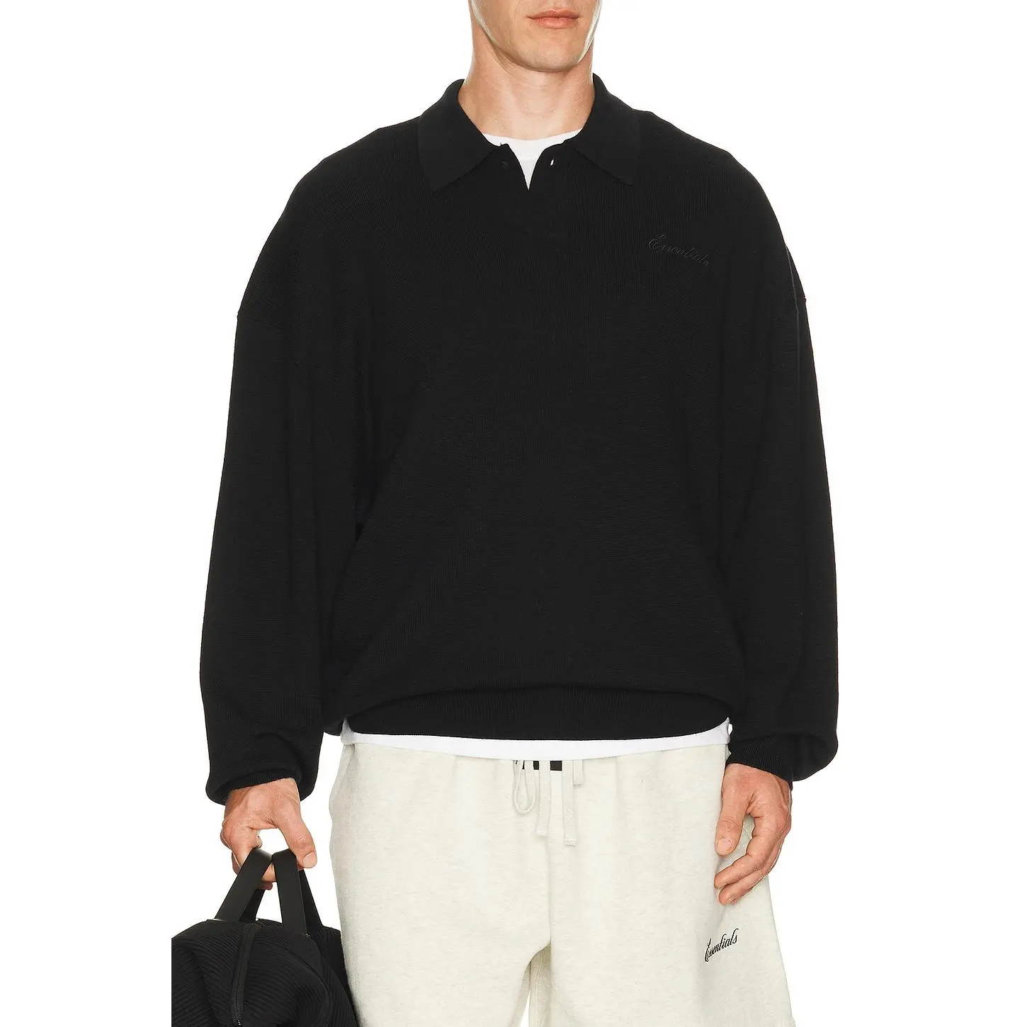 Fear of God ESSENTIALS Signature 90's Knit Polo in Vintage Black