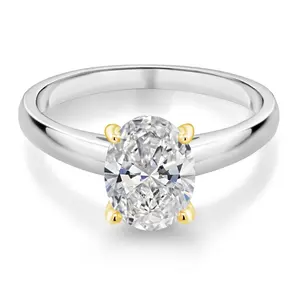 2 Ct Oval 925 Silver and 10K Yellow Gold IGI Certified Lab Grown Diamond Engagement Ring | E-F Color | VS1-VS2 Clarity | Wedding Anniversary Promise Ring For Women | Size 5,6,7,8,9