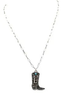 Western Cowboy Boots Turquoise Initial Necklace: L