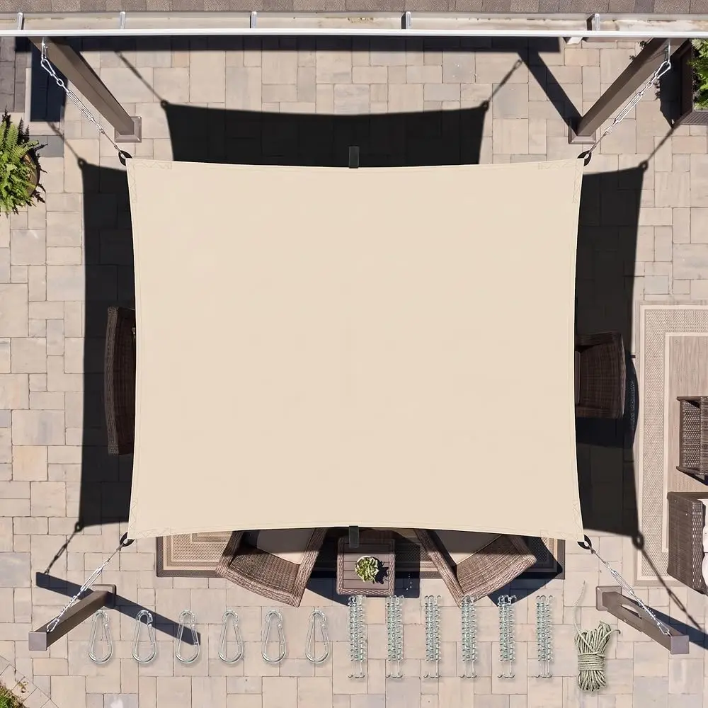 NORKIRK Rectangle Sun Shade Sail 10x13 Ft for Patio, Deck, Garden & Pool - UV Protection, Water-Resistant Canopy, Beige, Tools Included