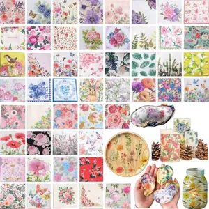 50 Pcs Floral Cutout Napkins, Decorative Napkins, 50 Styles Various Floral Napkin Decorations, DIY Craft Paper, Party Decoration for Mother's Day/birthday, 33x33 Cm
