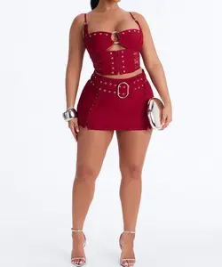 Center Of Attention Grommet Skirt Set - Red