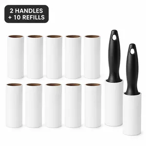 Professional Pet Hair Remover Roller Set, Strong Adhesive Lint Removal Roller With 2 Black Handles And 10 Refill Rolls, Quickly Removes Cat Dog Hair, Lint From Clothes, Sofa, Carpet, Furniture And Dust, For Home, Dorm, Office And Pet Grooming Cleaning