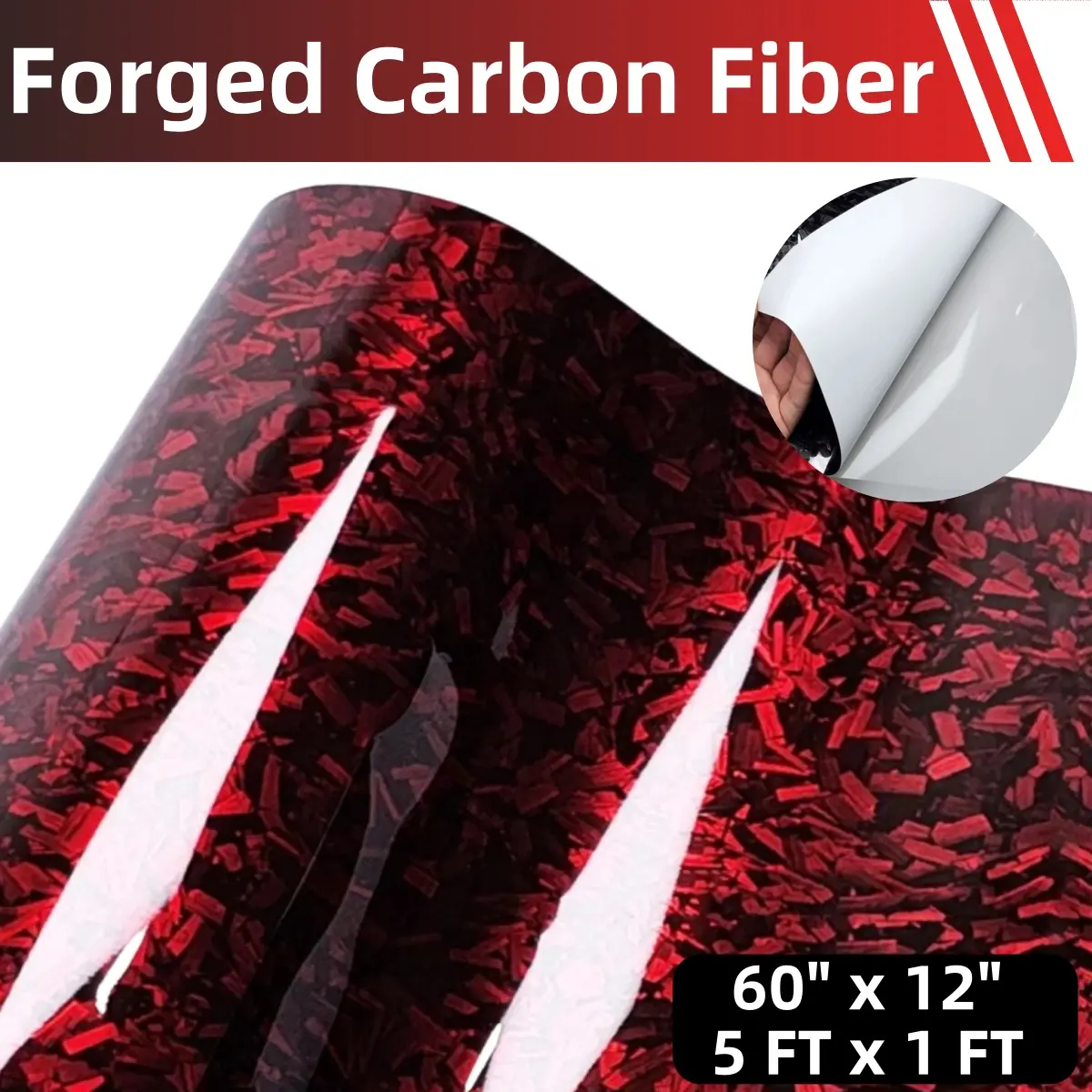 60x12in Forged Carbon Gloss Car DIY Self-Adhesive Vinyl Wrap Sticker Roll - 1x PVC Film, 5x1FT Universal Vehicle Interior/Exterior Decal Stripe, Waterproof, Air Release, Scratch Cover Accessory