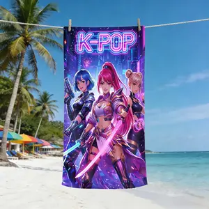 Cyber Neon K-Pop Girl Group Print Beach Towel, Lightweight Soft Quick-Dry, Sandproof Sun Protection, Ideal Gift