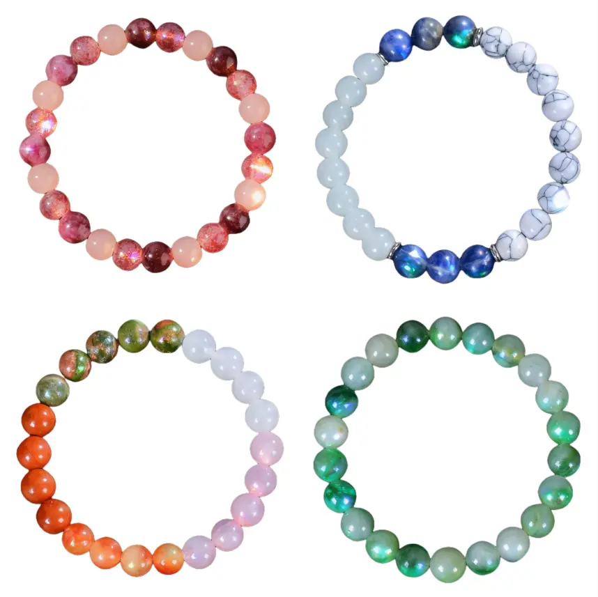 Handmade Multi-Color Crystal Healing Bracelets & Bangles - 4 Styles for Crystal Healing Enthusiasts, Emotional Stabilization, Calming, Fertility, Depression Relief, Daily Wear with Blue Sodalite, Multi-Color Crystal Bracelets & Bangles