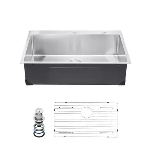 VEVOR 33 inch Kitchen Sink Workstation, 304 Stainless Steel Top Mount Sinks, Drop-In Single Bowl Farmhouse Basin with Accessories, Household Dishwasher Sinks for RV, Prep Kitchen, Laundry Room, Bar