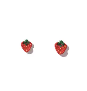 Set of two cross stitched strawberry iron on patches