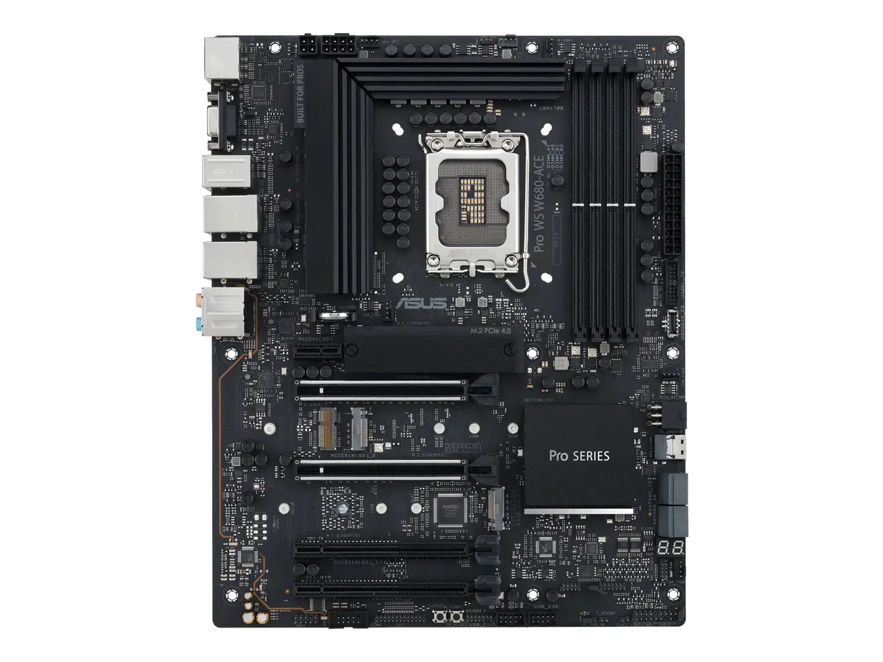 Pro WS W680-ACE Intel W680 LGA 1700 ATX workstation motherboard, dual PCIe 5.0x16 slot, DDR5, ECC memory and XMP support, dual Intel 2.5 Gb Lan, 3xPCIe 4.0 M.2 slots, USB 3.2 Gen 2x2 front panel connector, SlimSAS(SATA RAID0,1,5,10 Suppoort