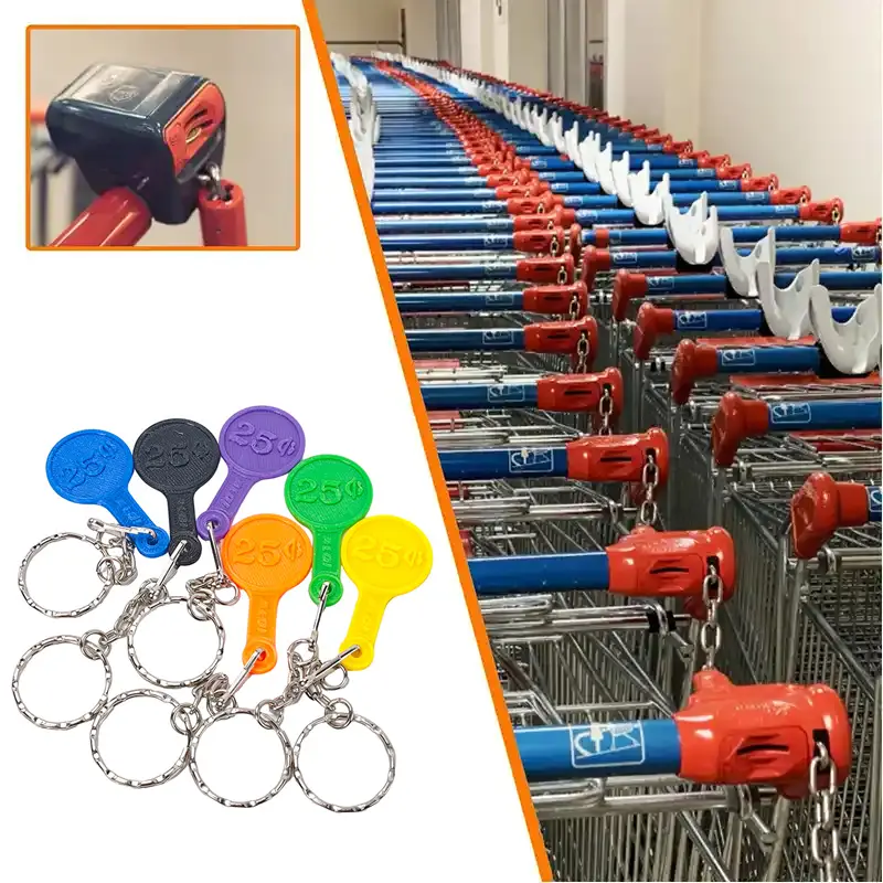 3D Printed Shopping Cart Keychain Holder, Fits 25 Cent Coins, Novelty Key Chain Accessory for Supermarket Carts, Unique Gift Idea