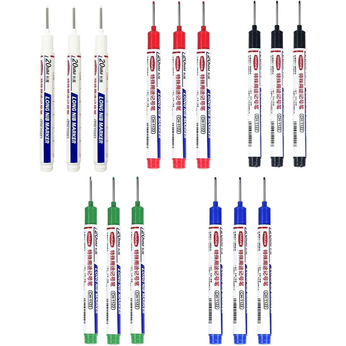 Long  Deep Hole Marker Pens, 15 count Long Nib Marker 20mm Quick Dry  Long Nose Markers for Carpenter Woodworking Construction Metal