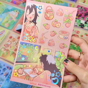 Peach Fruit -Vinyl sticker sheet with holographic foil details, matte laminated