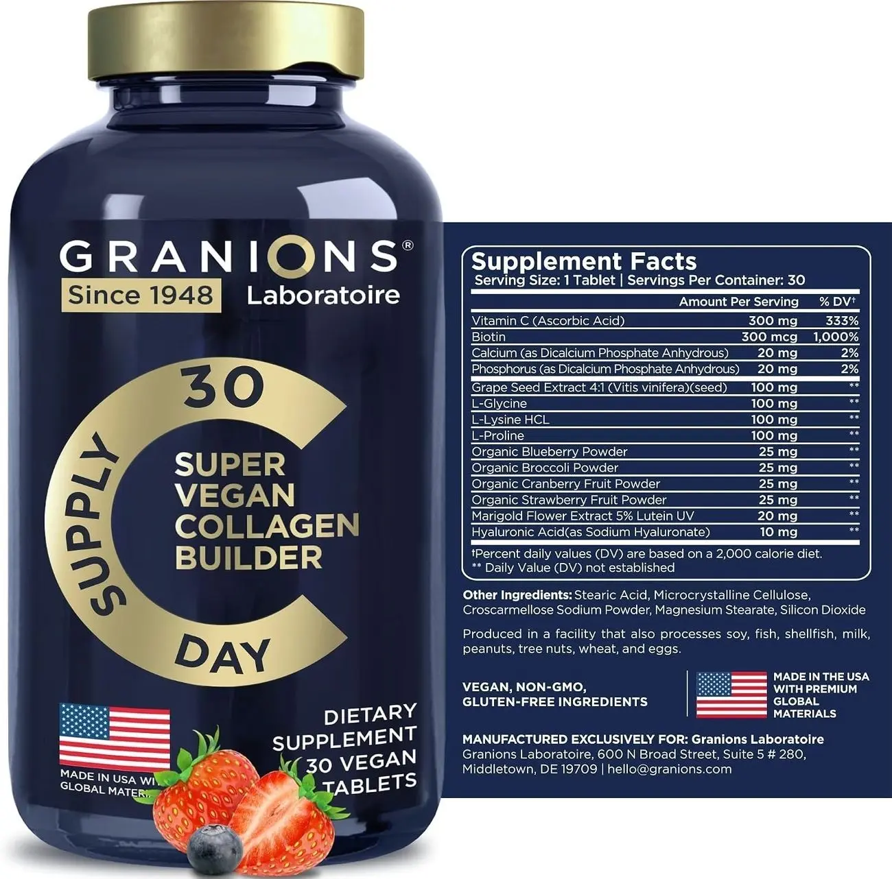 Vegan Collagen Supplements for Women and Men - Plant Based Collagen Boost Tablets - Beauty Booster Vegan Biotin, Hyaluronic Acid, Amino Acids, Organic Collagen Peptides - 30 Collagen Vegan Pills