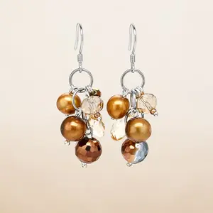 Champagne Cultured Pearl Earrings in 925 Sterling Silver