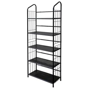 64" Tall 5-Tier Corner Metal Bookcase / Book Shelf, Black finish, Bookcase Shelf for CDs/Movies/Books, Home Office Bookcase Shelf Storage Organizer, Modern Book Shelf for Bedroom/Living Room/Home Office tall bookshelf shelf bookcase ikea  bookshelf  hac