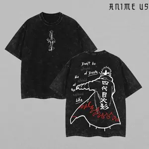 Namikaze Minato Naruto Anime Double Printed Vintage Washed Tee Unisex Oversize Anime Manga Washed Heavyweight Cotton T-shirt, Gift For Anime Fan, Anime Lover NWL