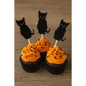 Black Cat Cupcake Toppers, Halloween Cupcake Toppers, Halloween Party Decorations, Halloween Cake Toppers, Black Cat Party Supplies 9320951A