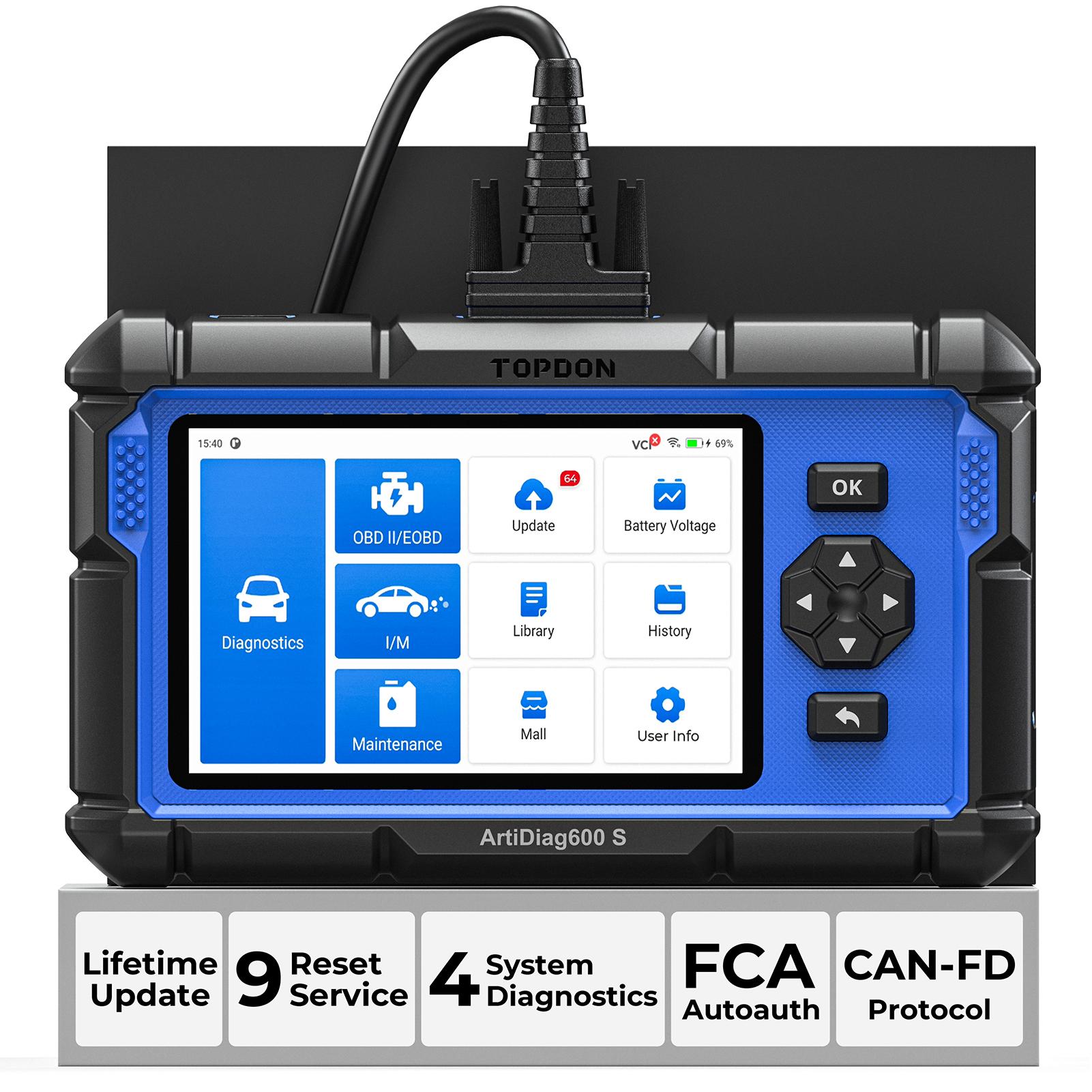 [FathersDayGift] TOPDON AD600S ABS/SRS/AT/Engine Code Reader, 9 Reset Services, Free Lifetime Upgrade Scan Tool Car Battery Tester