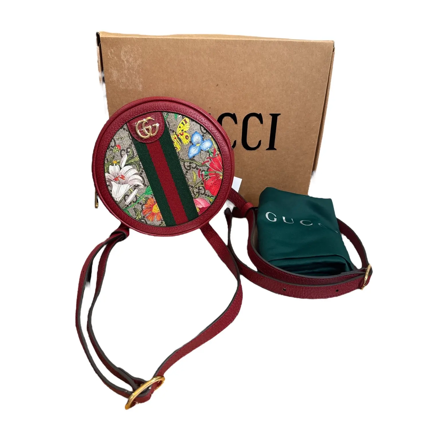 Pre-owned GUCCI Canvas Backpacks Ophidia GG Blooms Supreme Round Backpack