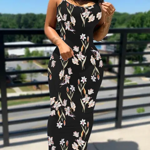 Summer Women's Printed Long Beach Wear Dress, Bodycon A-Line Style, Perfect for Vacation & Daily Wear, Casual Style