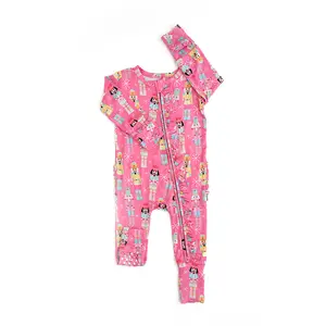 Nadia Nutcrackers RUFFLE ZIP Baby Romper with 2-Way Zipper for Easy Diaper Changes Soft Bamboo Viscose Fabric & Mitten Cuff Arm Design