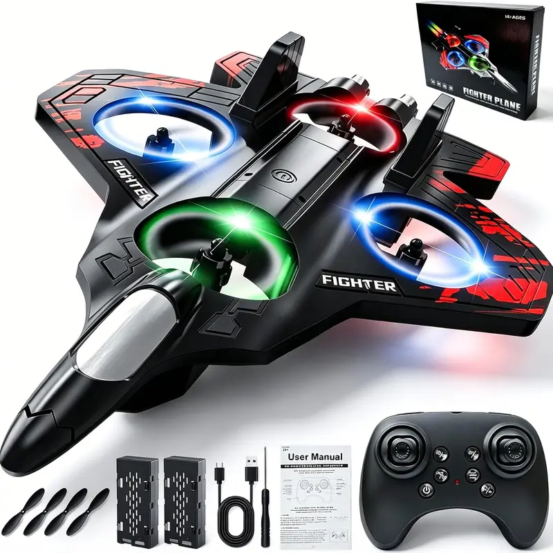 2.4GHz Wireless Rechargeable RC Airplane Trainer - Durable Foam Remote Control Aircraft with LED Lights, Auto-Return Function, Vivid Trails, 40-Minute Rechargeable Battery Runtime, Kids' Unisex Easter/Children's Day Gift