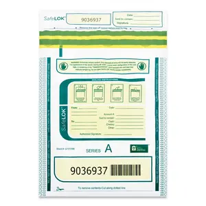 Safe Lok  9 x 12 in. Plastic Tamper-Evident Deposit Bag, White & Gray - Pack of 100