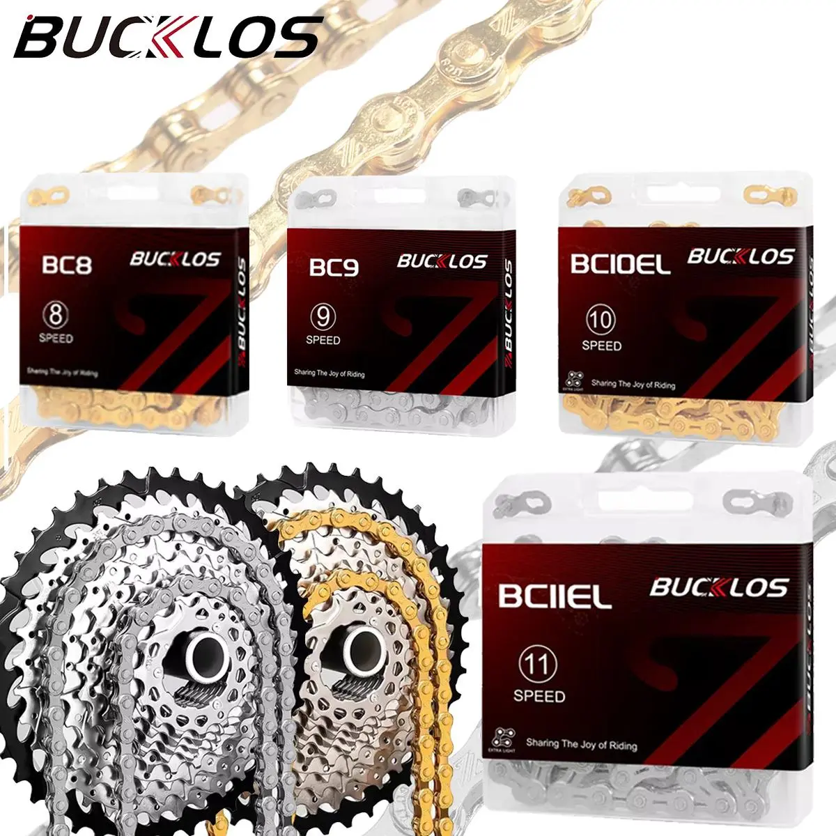 BUCKLOS 6/7/8/9/10/11/12 Speed Bike Chain, 116 Links Full/Half Hollow Lightweight Bicycle Chain, Gold/Silver Electroplated with Quick Link, Compatible with Shimano, SRAM, Campagnolo, MTB/Road