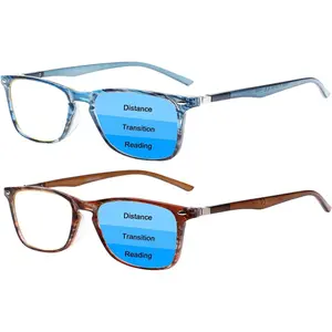 2 Pack Progressive Multifocus Reading Glasses Men and Women Computer Blue Light Blocking Anti Eyestrain Readers (Blue Brown, 1.75)