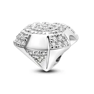 MULA Sparkling Diamond Shaped Beads, S925 Silver Plated, Elegant Design, Perfect Gift for Women and Girls on Christmas, Anniversary, Valentine's Day, Can Be Used with Pandora Bracelets and Necklaces