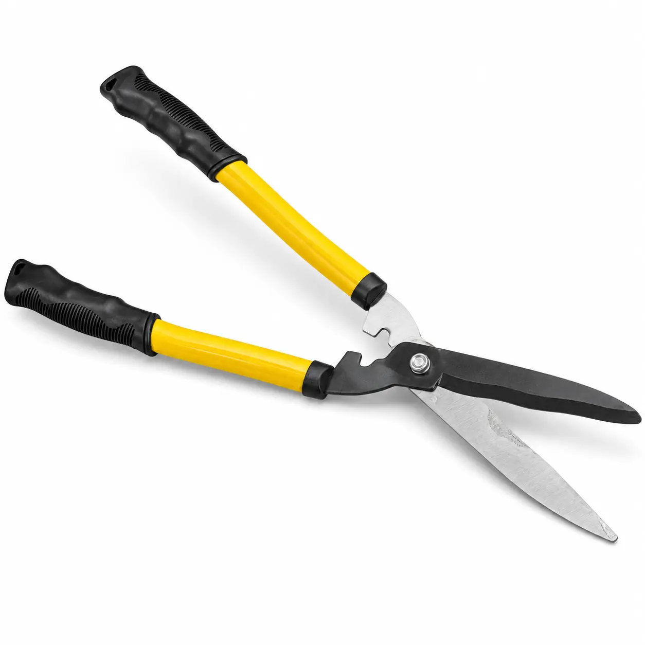 24 Inch Hedge Shears with Steel Blades, Manual Hedge Clippers for Trimming Hedges, Shrubs, Bushes & Garden Plants, Yellow Steel Handles with Black Comfort Grip