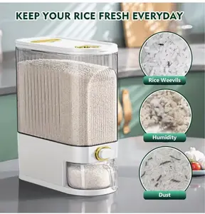 Large Rice Dispenser With Measuring Cup & Time Scale - Plastic Grain Storage Container, Locking Lid &
