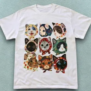 Multi Cat Graphic Baby Tee – Super Cute Y2K Aesthetic Top