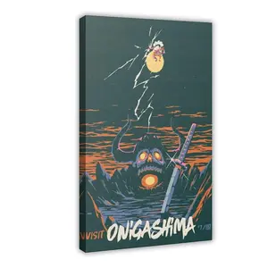 Visit Onigashima Poster Vintage Retro Travel Poster One Piece Minimalist Unique Design Perfect Anime
