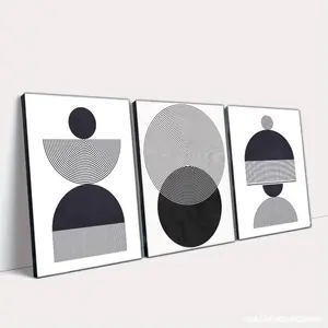 Abstract Geometric Pattern Framed Painting, 3 Counts/set Modern Geometric Print Wall Art, Wall Decor for Home Living Room Bedroom Office, Ornaments