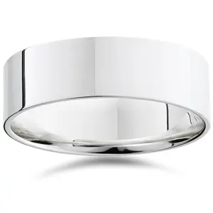 7mm Flat High Polished Wedding Band 10K White Gold Plain Mens Ring Comfort Fit