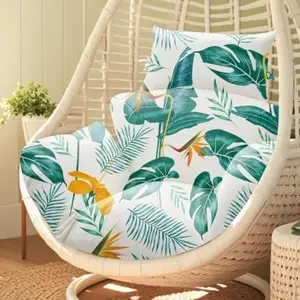 Waterproof Egg Chair Cushion Replacement, Thicken Hanging Egg Swing Chair Cushion, Indoor & Outdoor Wicker Rattan Hammock Basket Cushion with Headrest Pillow 47x31.5x4.7 Inch (Yellow-Green Leaf)