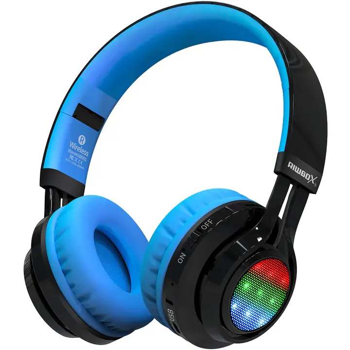 Riwbox Wireless Headphones for Kids, AB005 Kids Bluetooth Headphones V5.2 with Microphone Foldable Headset with TF Card FM Radio and LED Light Compatible for iPhones PC TV Ipad