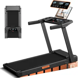 UMAY Fitness Home Folding Incline Treadmill with Pulse Sensors, 2.5 HP Quiet Brushless, 300 lbs Capacity (Black with 15% Incline)