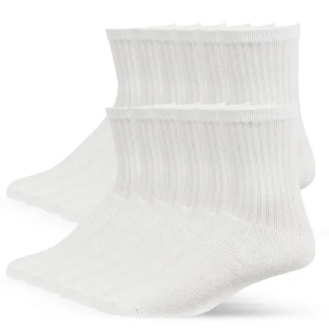 12 Pairs Unisex Cotton Blend Crew Socks, Durable Sports Socks for Gym, Athletic Wear, Soccer Running, Multi-Size Compress, Sweat-Absorbing, Anti-Slip Value Pack