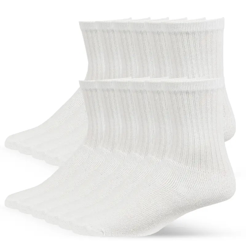 12 Pairs Unisex Cotton Blend Crew Socks, Durable Sports Socks for Gym, Athletic Wear, Soccer Running, Multi-Size Compress, Sweat-Absorbing, Anti-Slip Value Pack