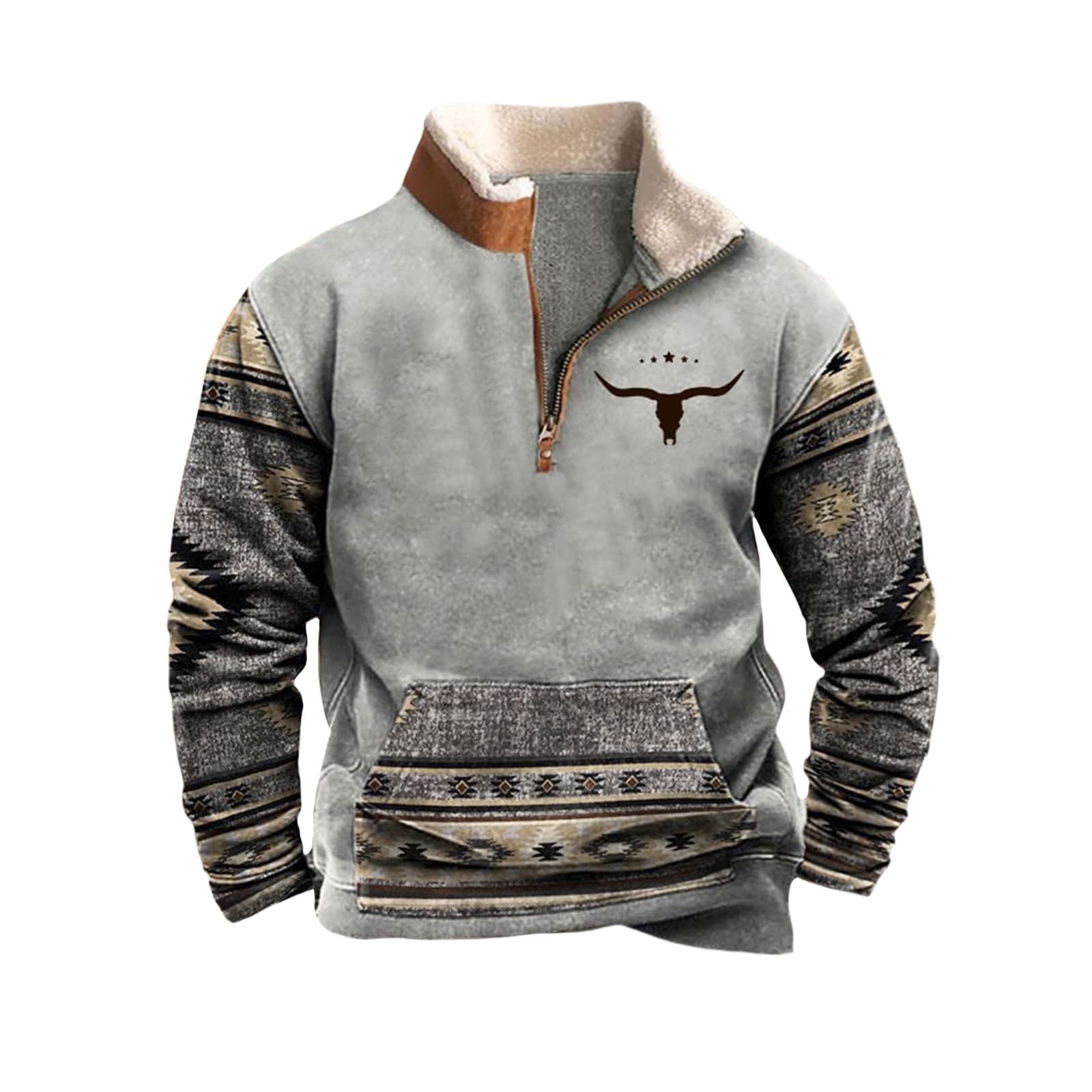 Aztec Pattern Men's Pullover Sweatshirt, Quarter-Zip Jacket with Fleece Lining for Everyday Wear